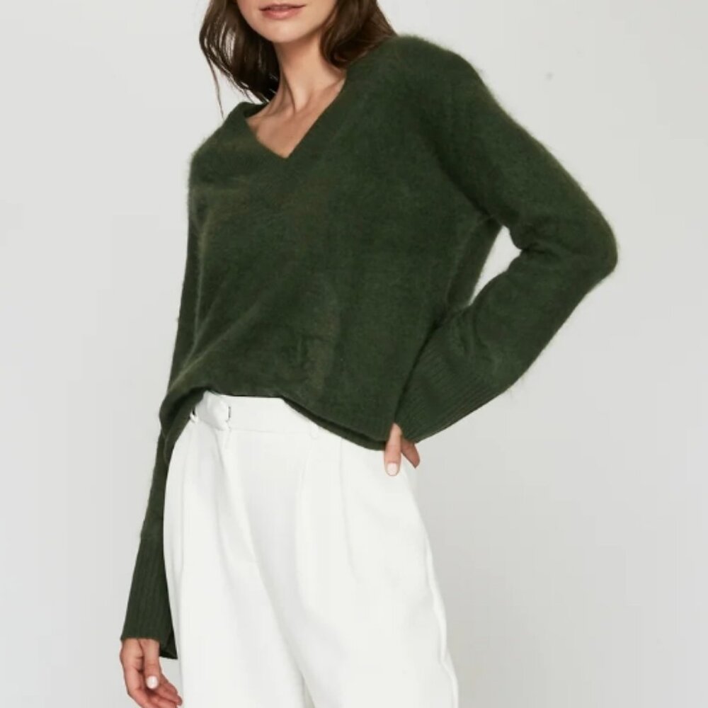 Autumn Cashmere Brushed Boxy V in Jungle Green